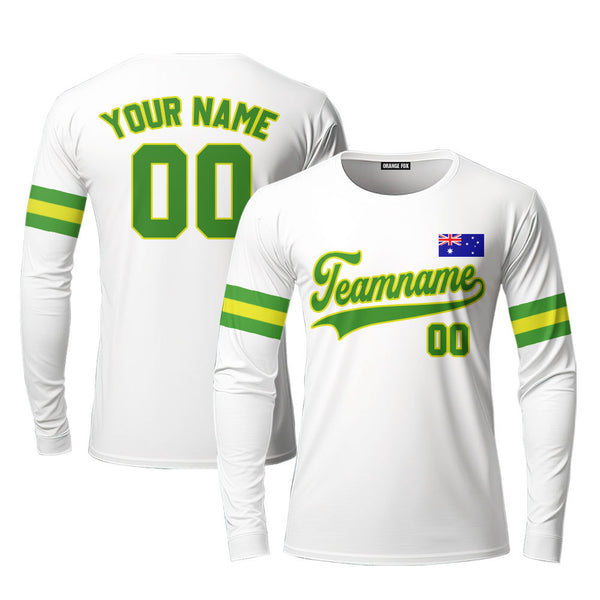 Australia Australian Flag White Green Yellow Custom Long Sleeve T-Shirt For Men & Women