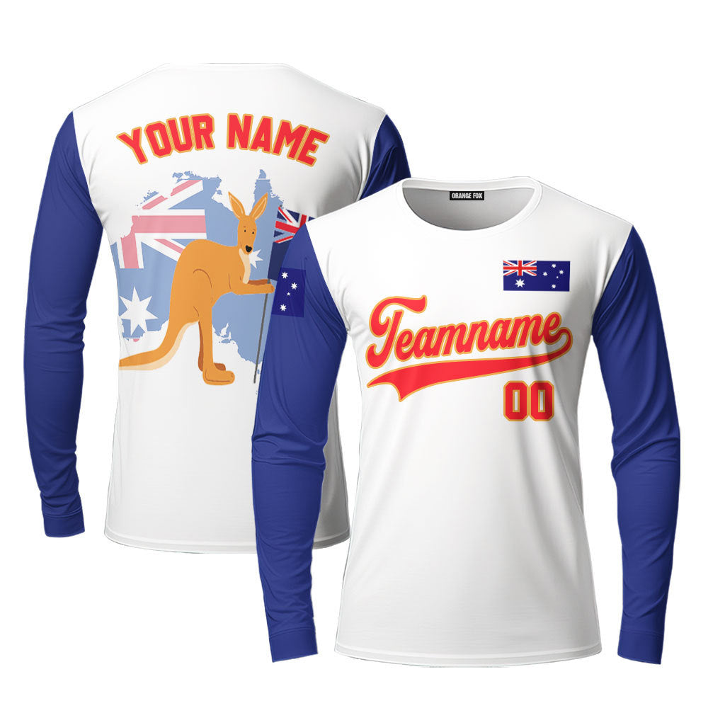 Australian Flag Kangaroo White Red Yellow Custom Long Sleeve T-Shirt For Men & Women