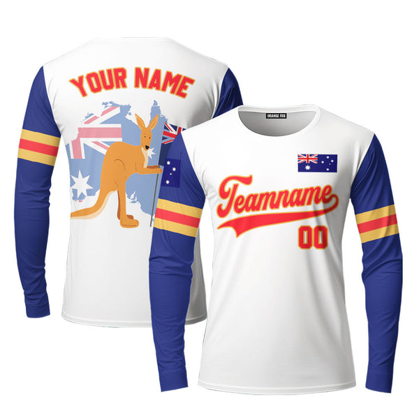 Australian Flag Kangaroo White Red Yellow Custom Long Sleeve T-Shirt For Men & Women