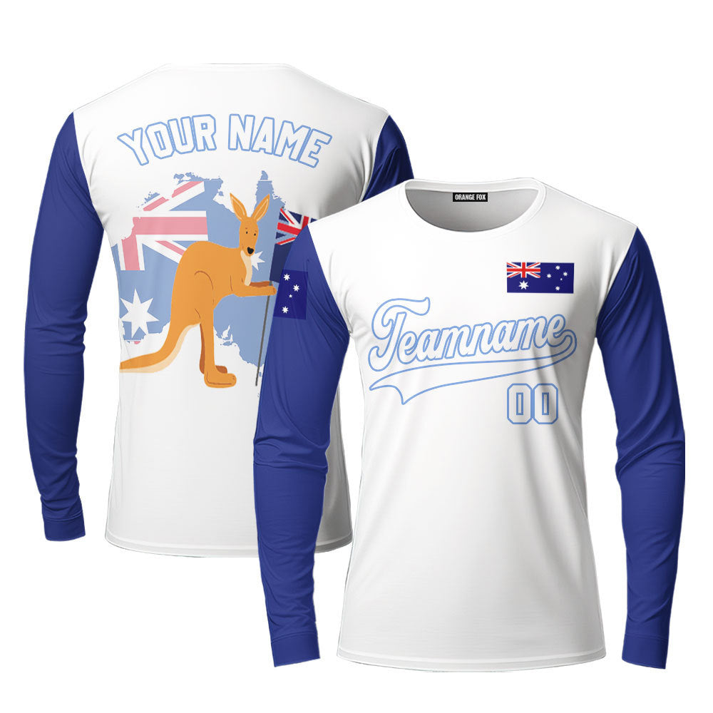 Australian Flag Kangaroo White Blue White Custom Long Sleeve T-Shirt For Men & Women