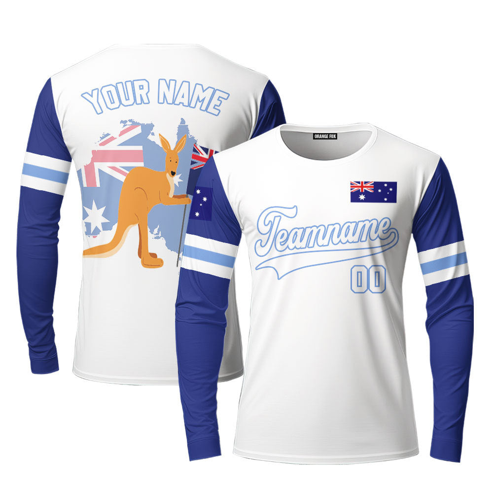 Australian Flag Kangaroo White Blue White Custom Long Sleeve T-Shirt For Men & Women