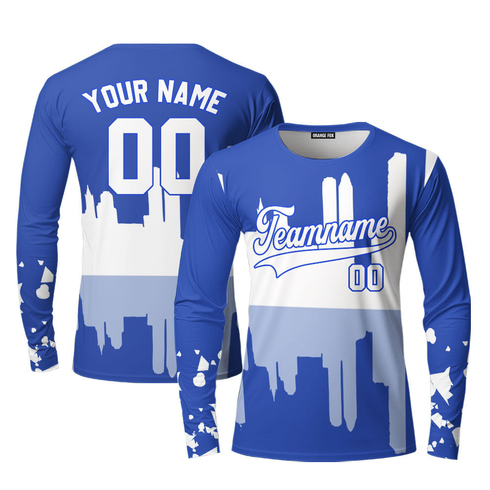 Kansas City Blue White Blue Custom Long Sleeve T-Shirt For Men & Women