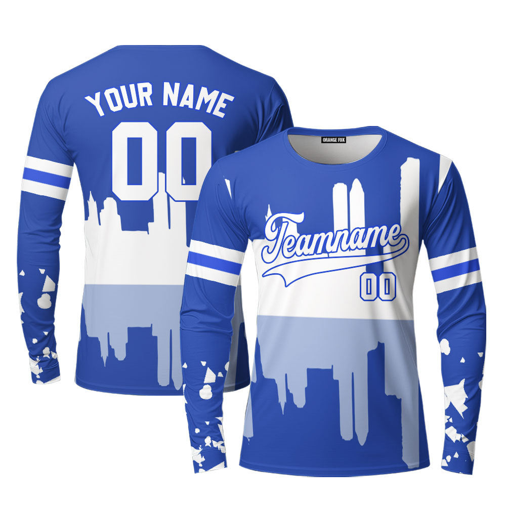 Kansas City Blue White Blue Custom Long Sleeve T-Shirt For Men & Women