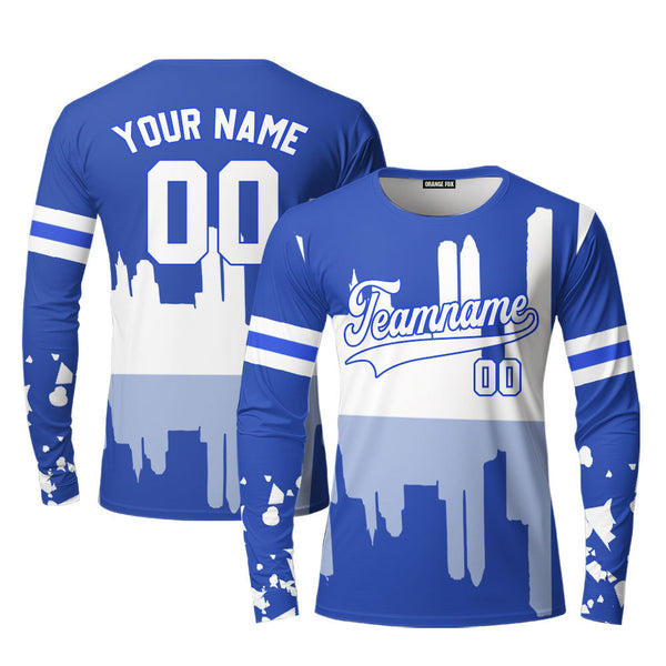 Kansas City Blue White Blue Custom Long Sleeve T-Shirt For Men & Women