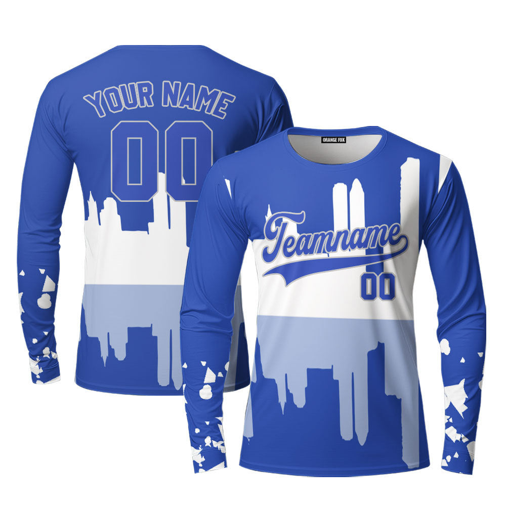 Kansas City Blue White Custom Long Sleeve T-Shirt For Men & Women