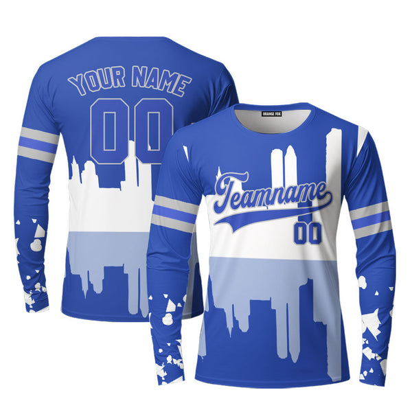 Kansas City Blue White Custom Long Sleeve T-Shirt For Men & Women