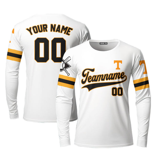 Indiana Baseball Logo White Black Yellow Custom Long Sleeve T-Shirt For Men & Women