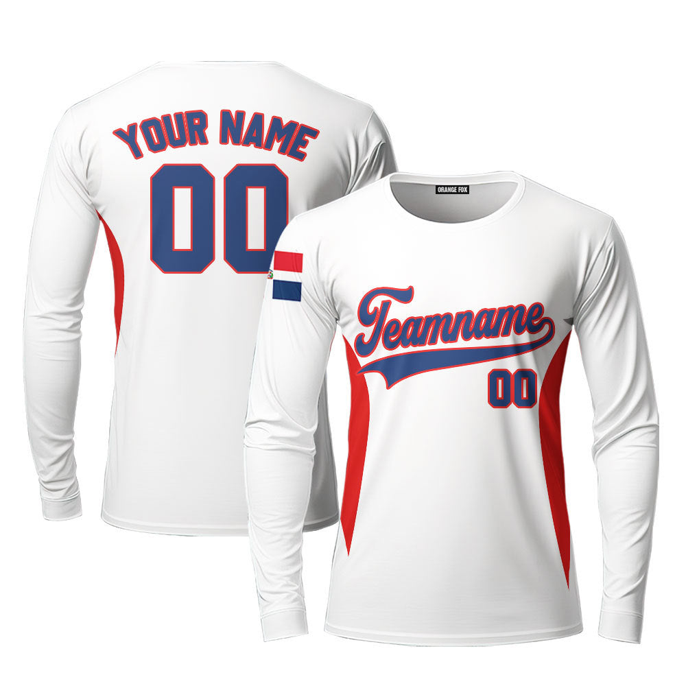 Dominicana White Blue Red Custom Long Sleeve T-Shirt For Men & Women