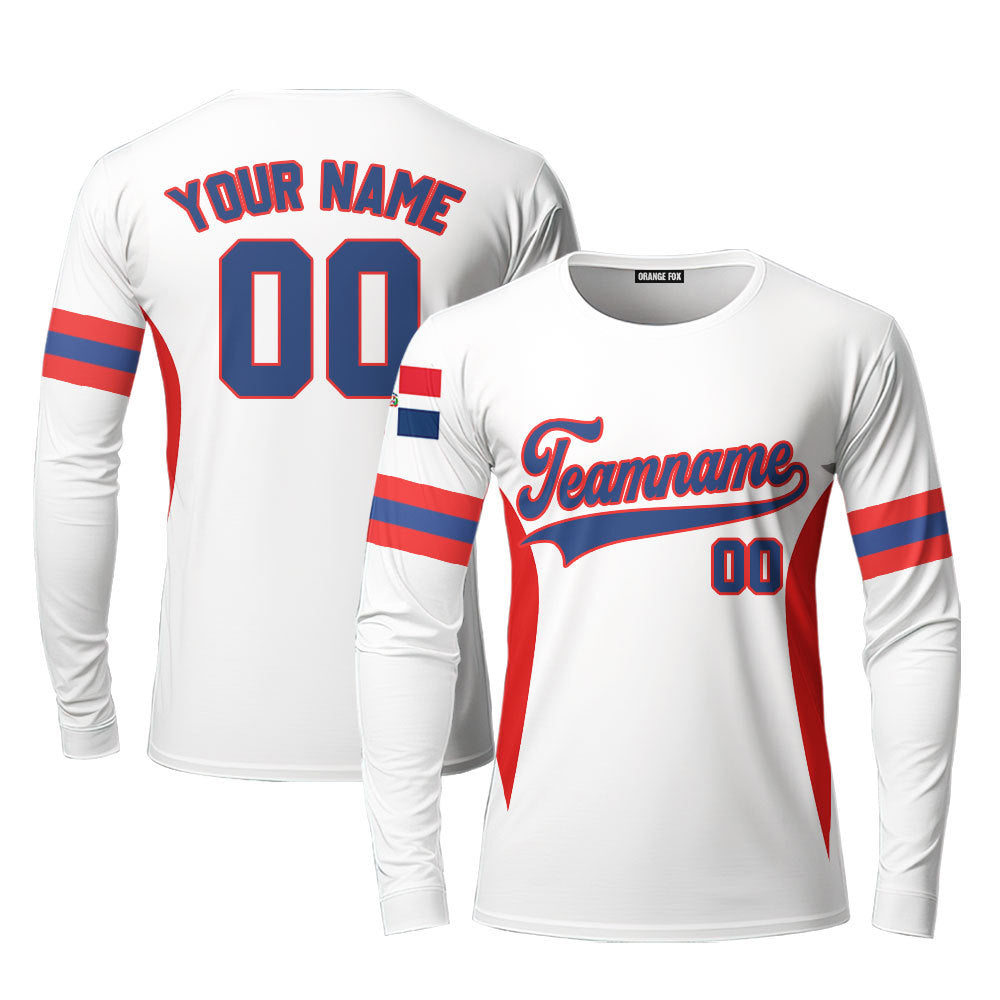 Dominicana White Blue Red Custom Long Sleeve T-Shirt For Men & Women