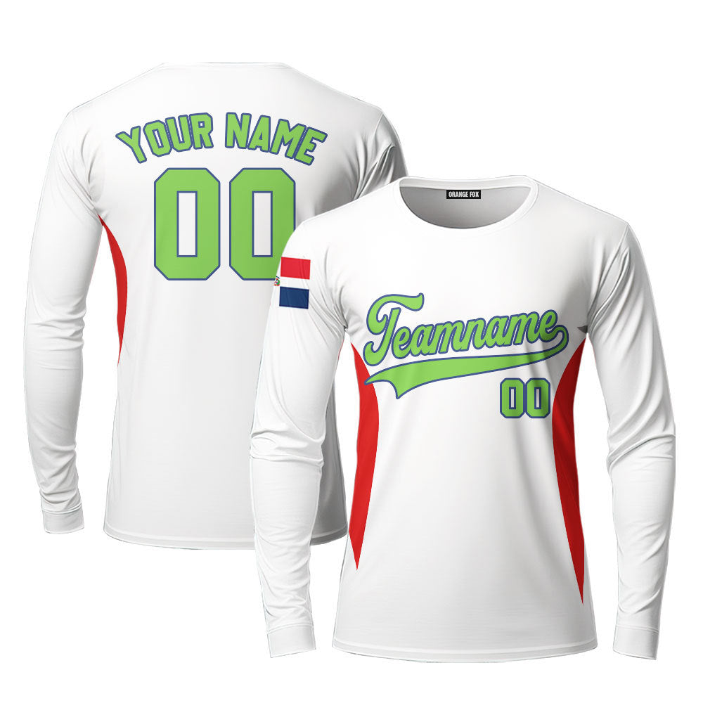 Dominicana White Green Blue Custom Long Sleeve T-Shirt For Men & Women