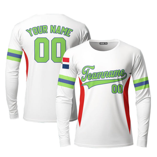 Dominicana White Green Blue Custom Long Sleeve T-Shirt For Men & Women