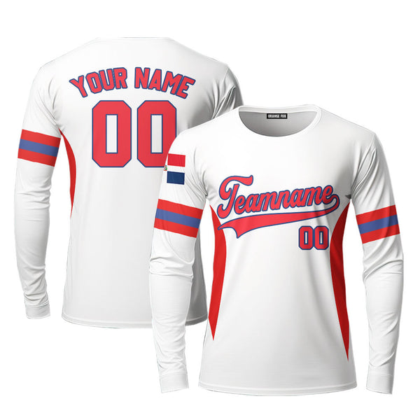 Dominicana White Orange Blue Custom Long Sleeve T-Shirt For Men & Women