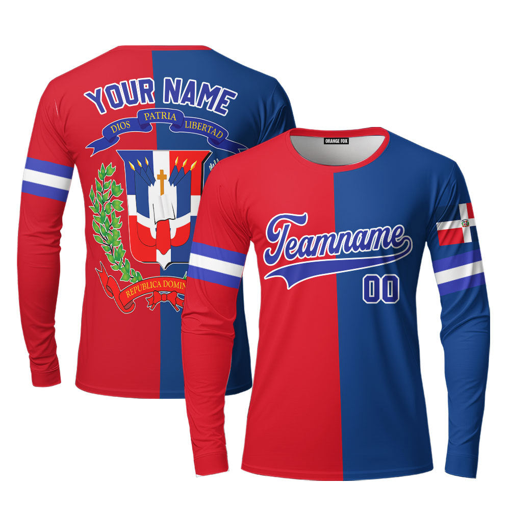 Dominicana Logo Red Blue White Custom Long Sleeve T-Shirt For Men & Women