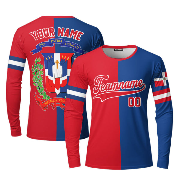 Dominicana Logo Red Blue Red White Custom Long Sleeve T-Shirt For Men & Women