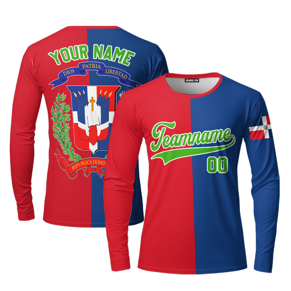 Dominicana Logo Red Blue Green White Custom Long Sleeve T-Shirt For Men & Women