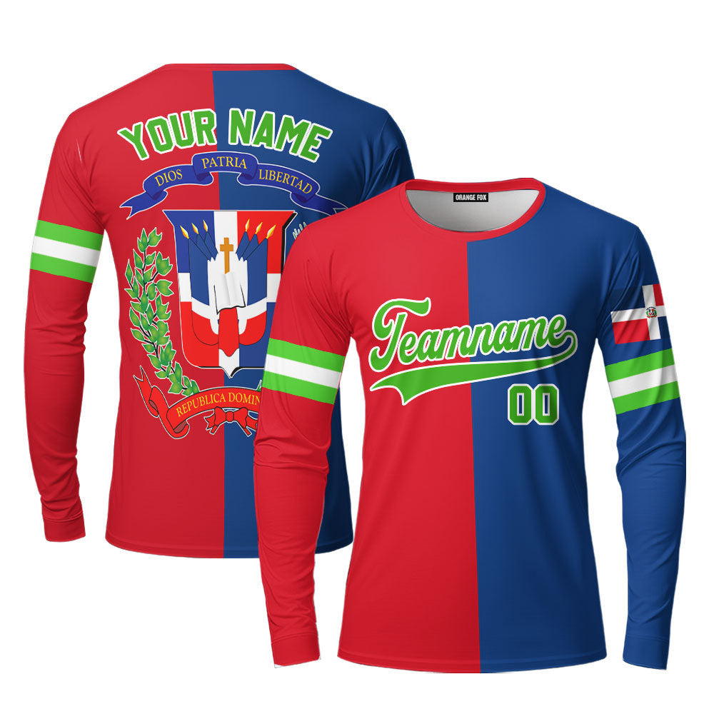 Dominicana Logo Red Blue Green White Custom Long Sleeve T-Shirt For Men & Women