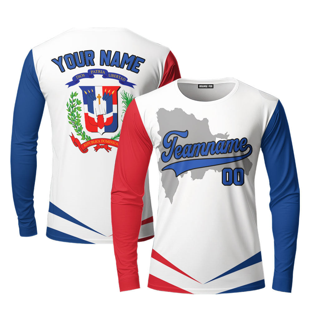 Dominicana Flag White Blue Black Custom Long Sleeve T-Shirt For Men & Women