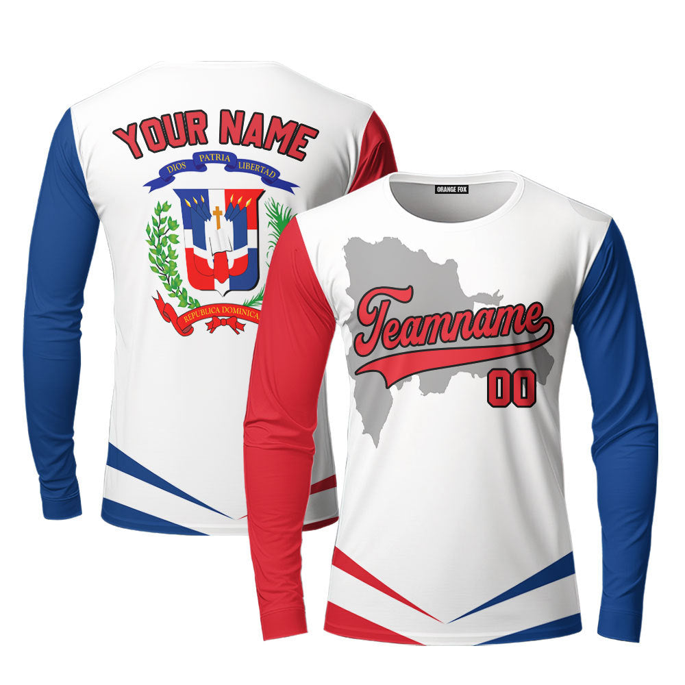 Dominicana Flag White Red Black Custom Long Sleeve T-Shirt For Men & Women