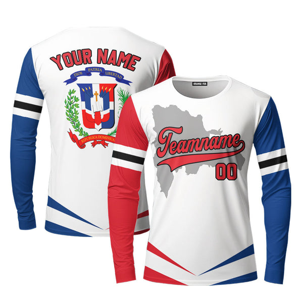 Custom Dominicana Flag White Red Black Long Sleeve T-Shirt