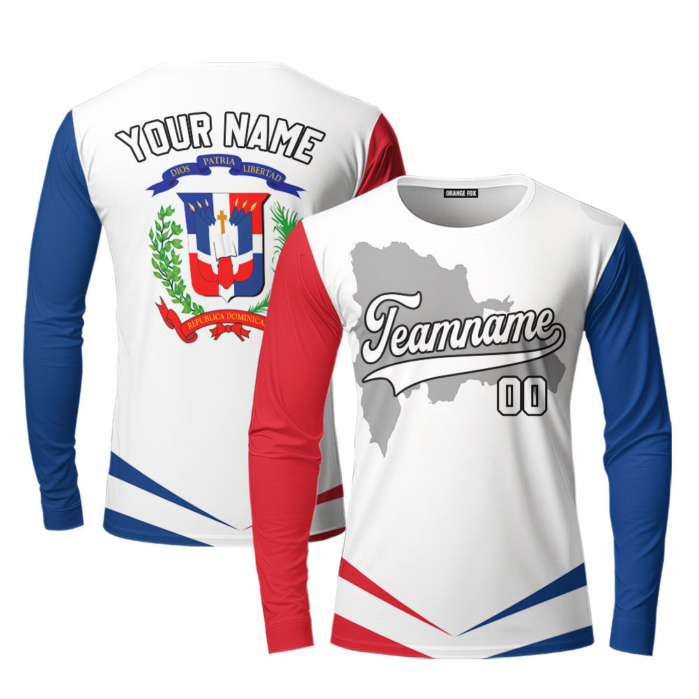 Dominicana Flag White Black White Custom Long Sleeve T-Shirt For Men & Women