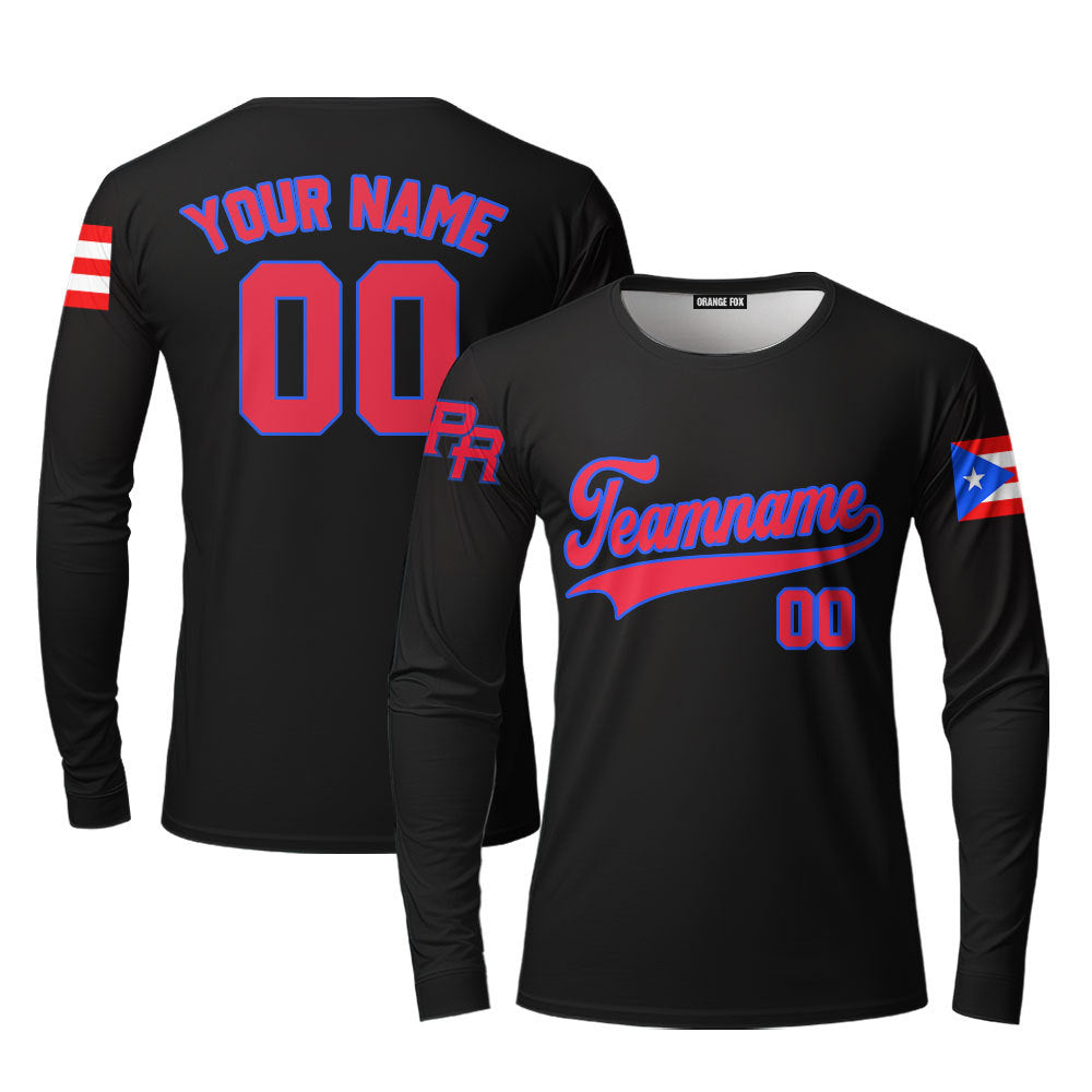 Puerto Rico Black Red Blue Custom Long Sleeve T-Shirt For Men & Women