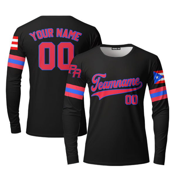 Puerto Rico Black Red Blue Custom Long Sleeve T-Shirt For Men & Women