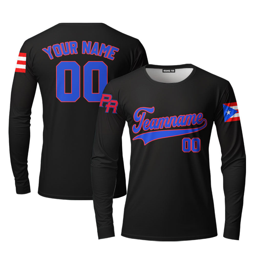 Puerto Rico Black Blue White Custom Long Sleeve T-Shirt For Men & Women