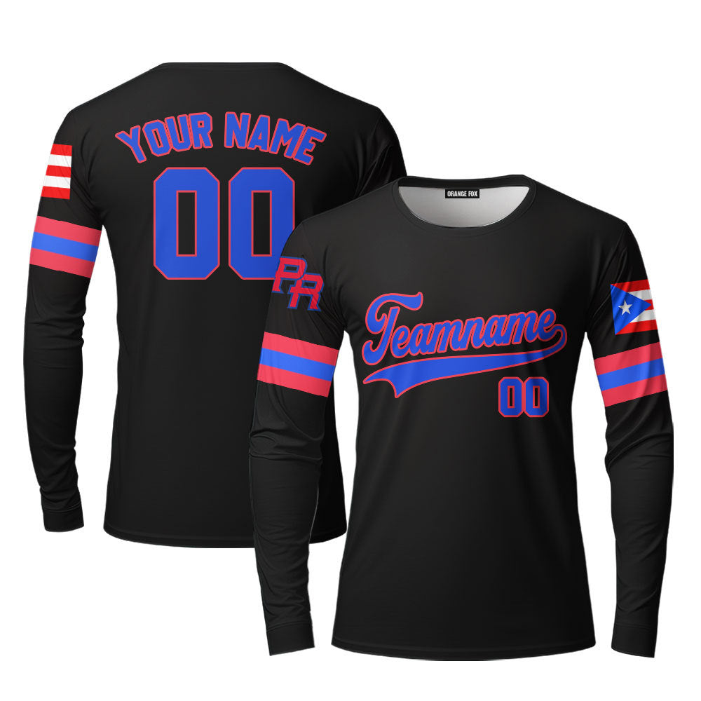 Puerto Rico Black Blue White Custom Long Sleeve T-Shirt For Men & Women