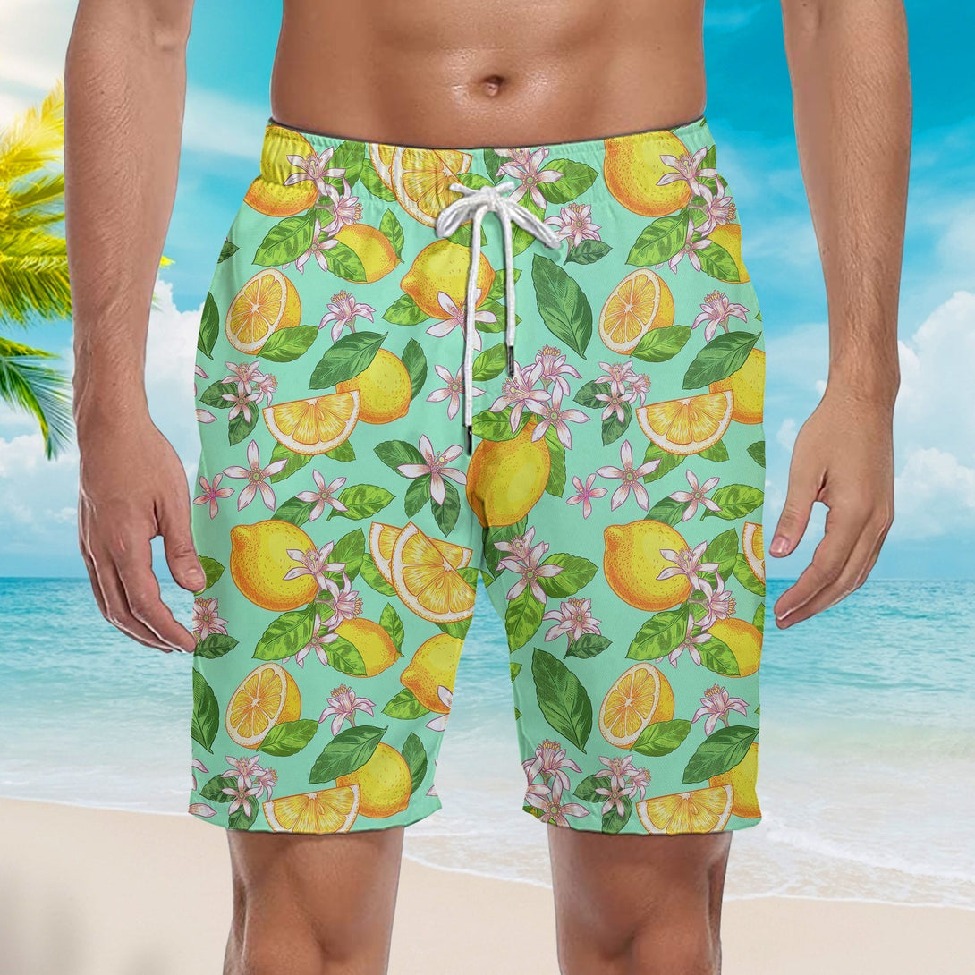 Lemon Tropical Pattern Beach Shorts For Men