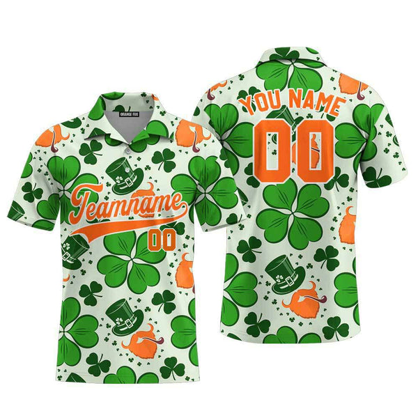 Leprechaun Patrick Pattern Orange White Custom Polo Shirt For Men