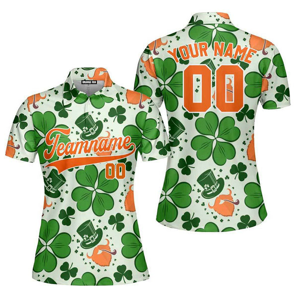 Leprechaun Patrick Pattern Orange White Custom Polo Shirt For Women