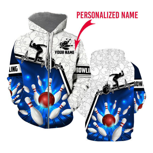 Love Bowling Custom Name Zip Up Hoodie For Men & Women