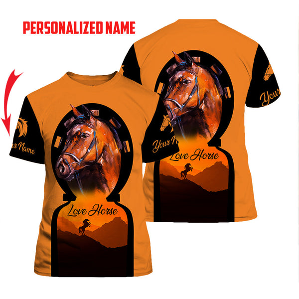 Love Horse Custom Name T-Shirt Over Print For Men & Women