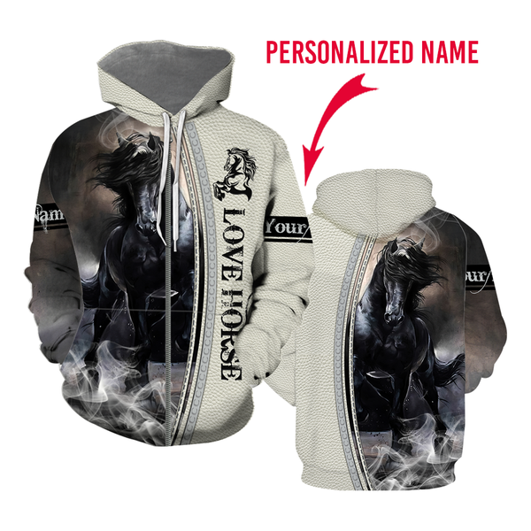 Love Horse Custom Name Zip Up Hoodie For Men & Women