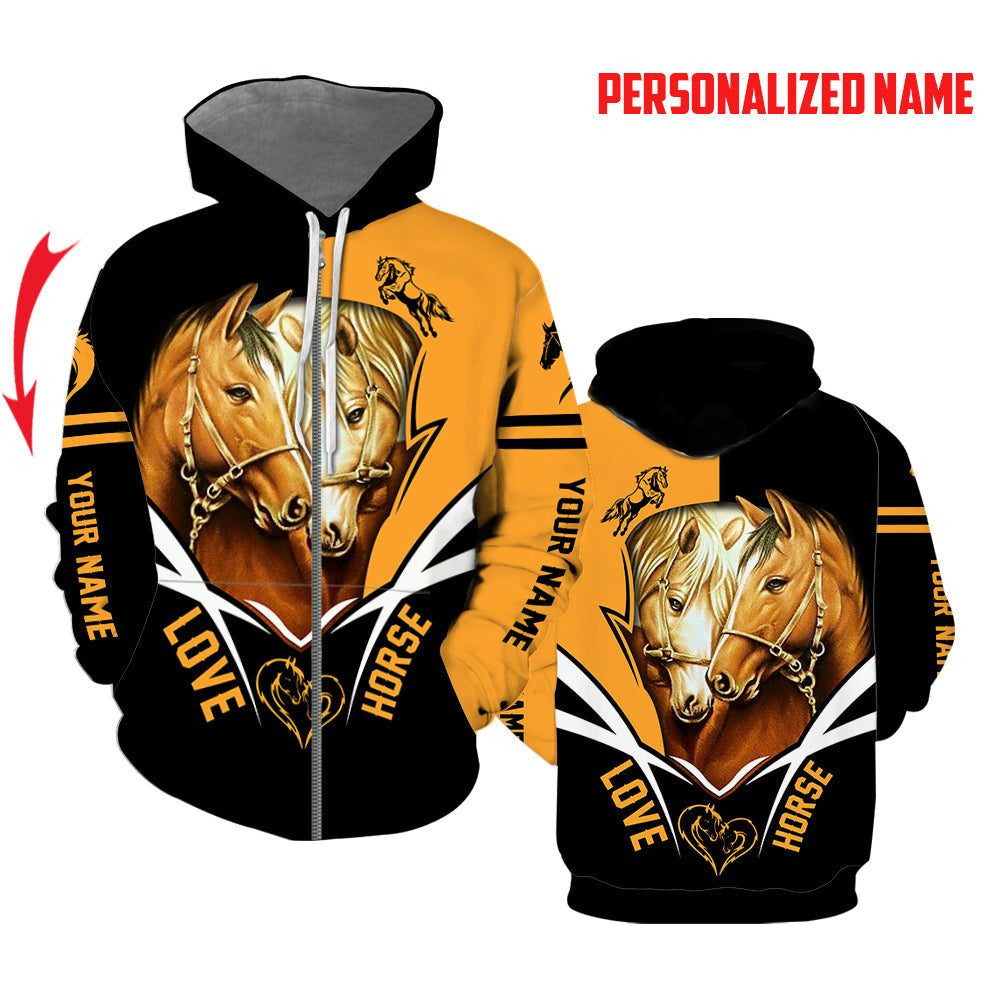 Love Horse Custom Name Zip Up Hoodie For Men & Women