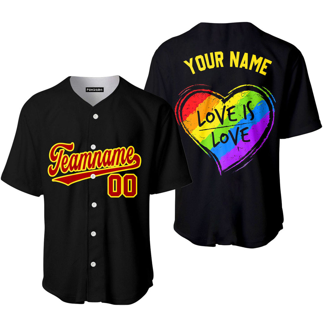 Love Is Love LGBT Rainbow Heart Pride Red Yellow Custom Baseball Jerseys For Men & Women