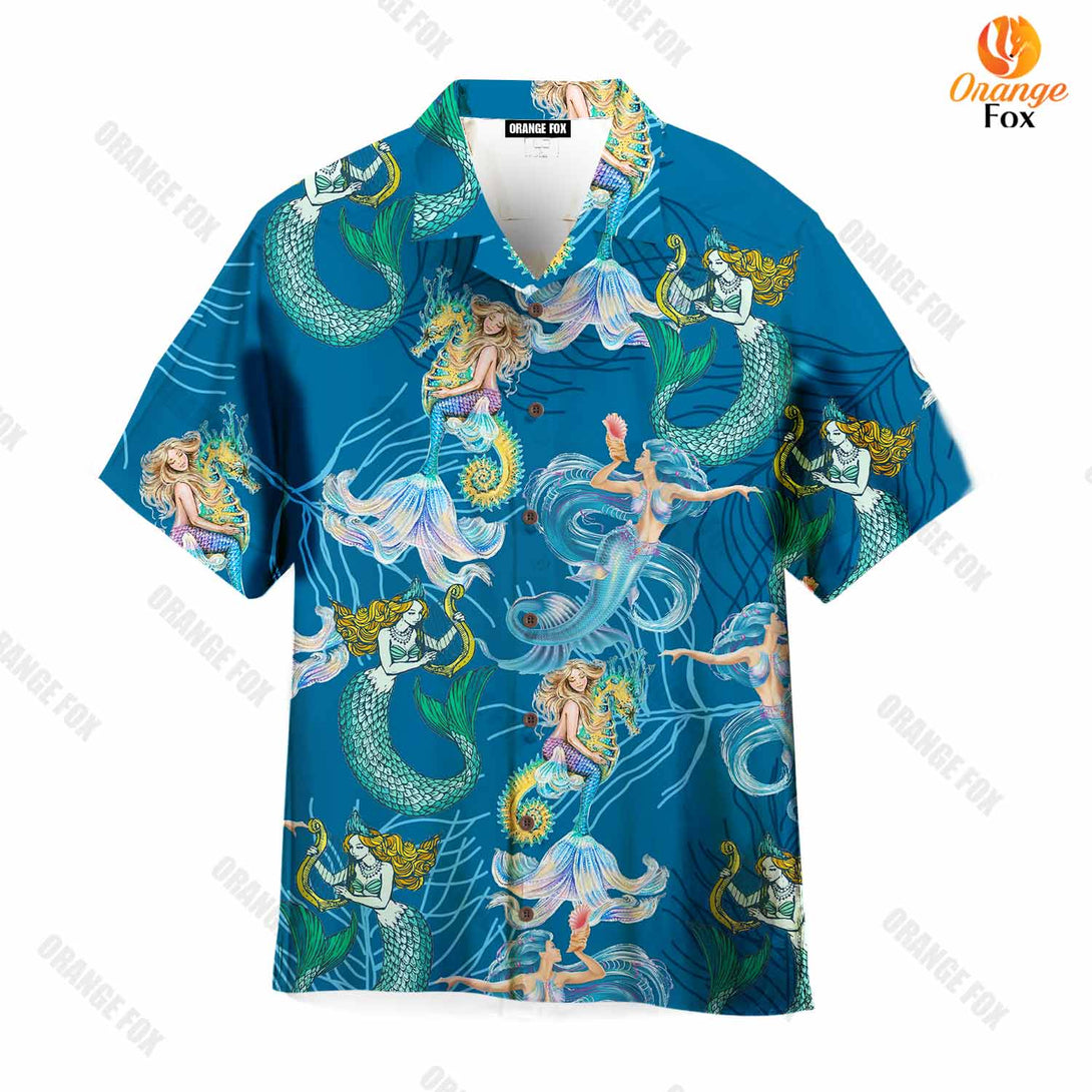Lovely Mermaid Sea Horse Coral Reef Hawaiian Shirt For Men & Women