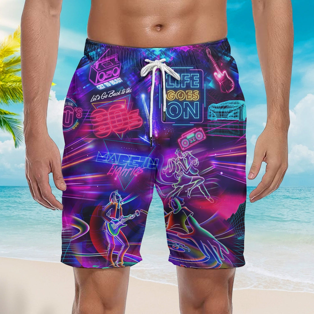 Made In The Music Neon Vintage 80s Beach Shorts For Men