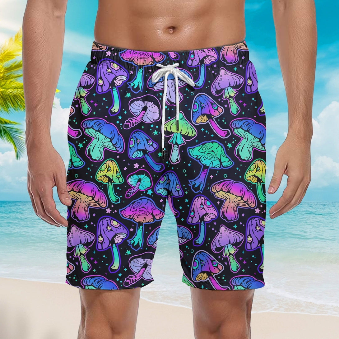 Magic Mushroom Neon Galaxy Colorful Beach Shorts For Men