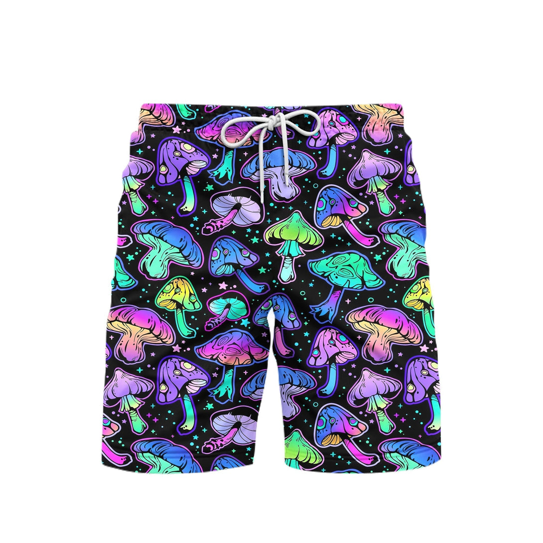 Magic Mushroom Neon Galaxy Colorful Beach Shorts For Men