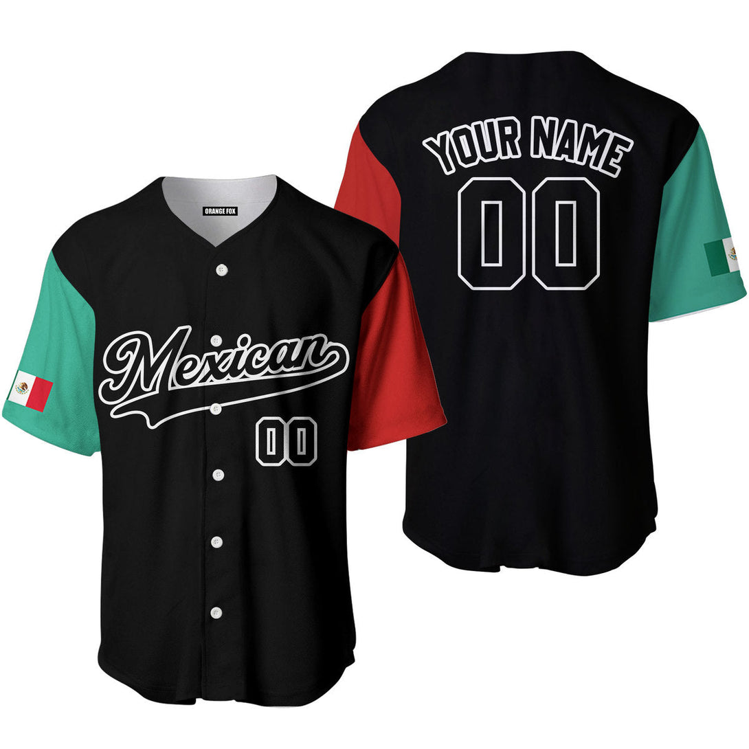 Mexican Flag Black White Custom Name Baseball Jerseys For Men & Women