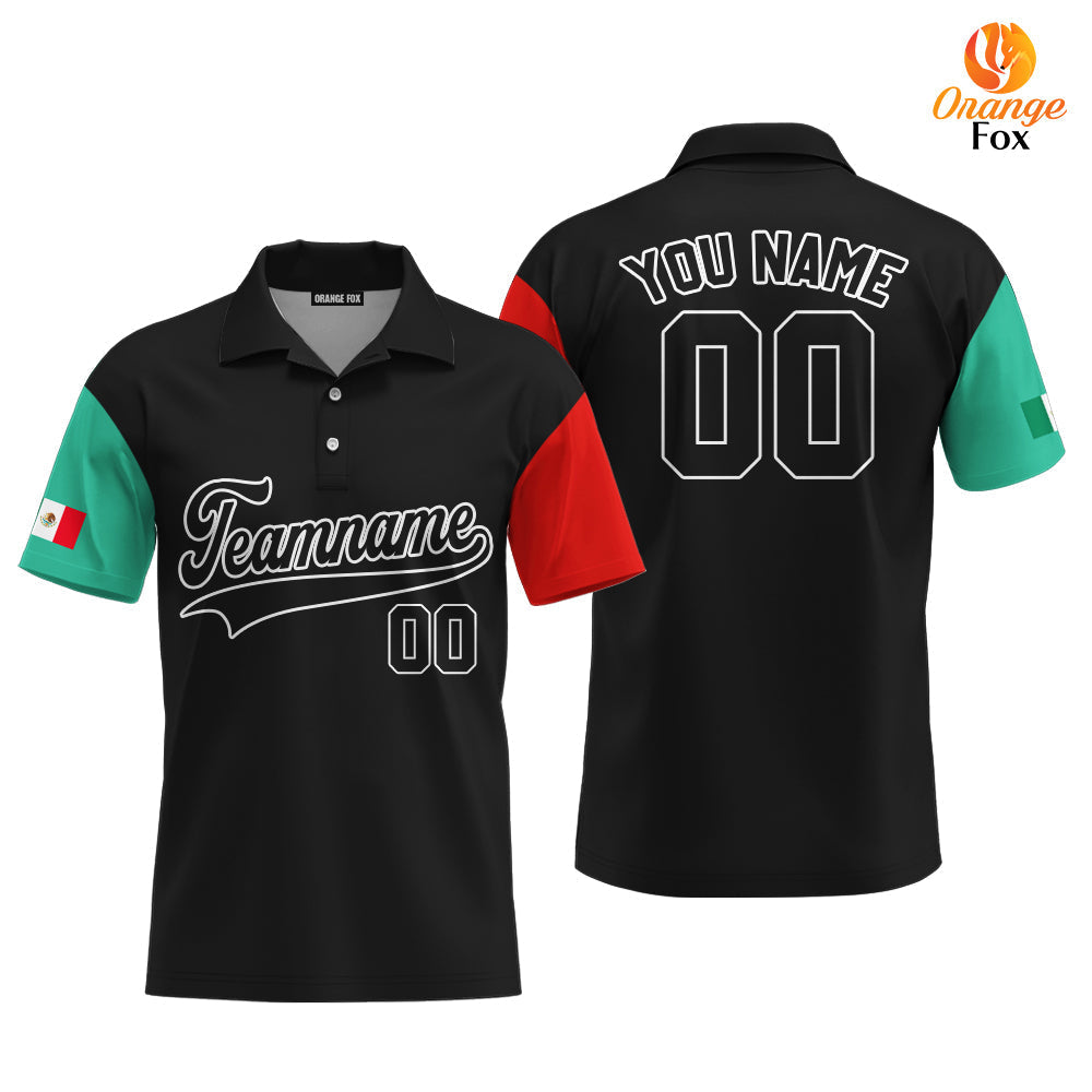 Mexican Flag Black White Custom Polo Shirt For Men