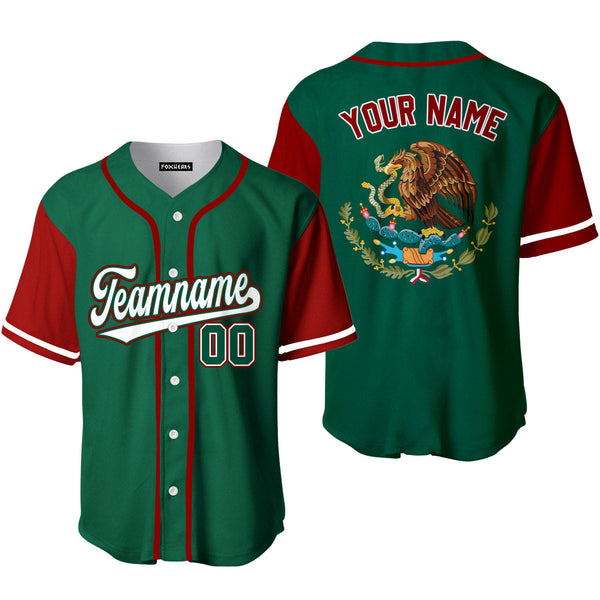 Mexican Flag Eagle Green White Red Custom Baseball Jerseys For Men & Women