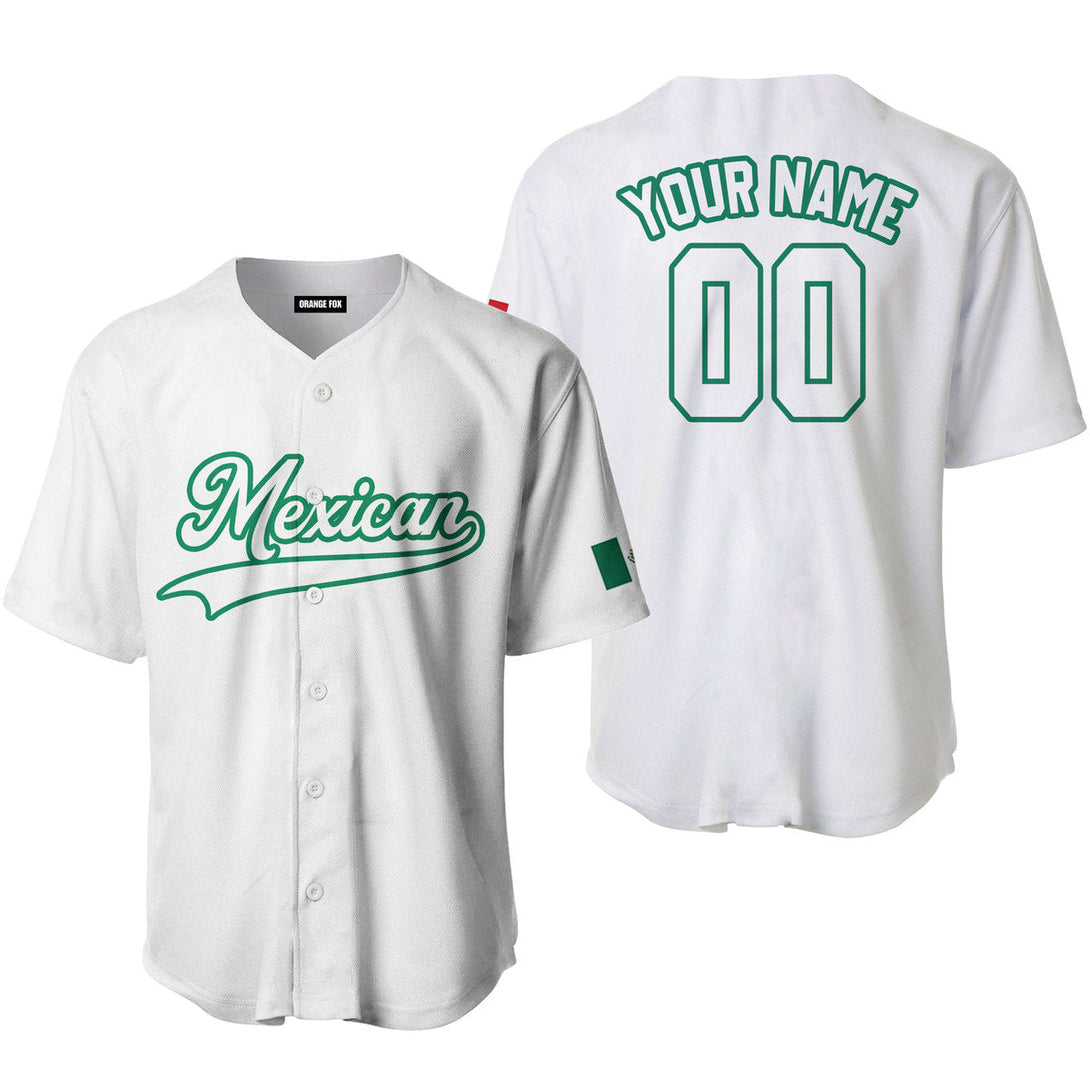 Mexican Flag White Green Custom Name Baseball Jerseys For Men & Women