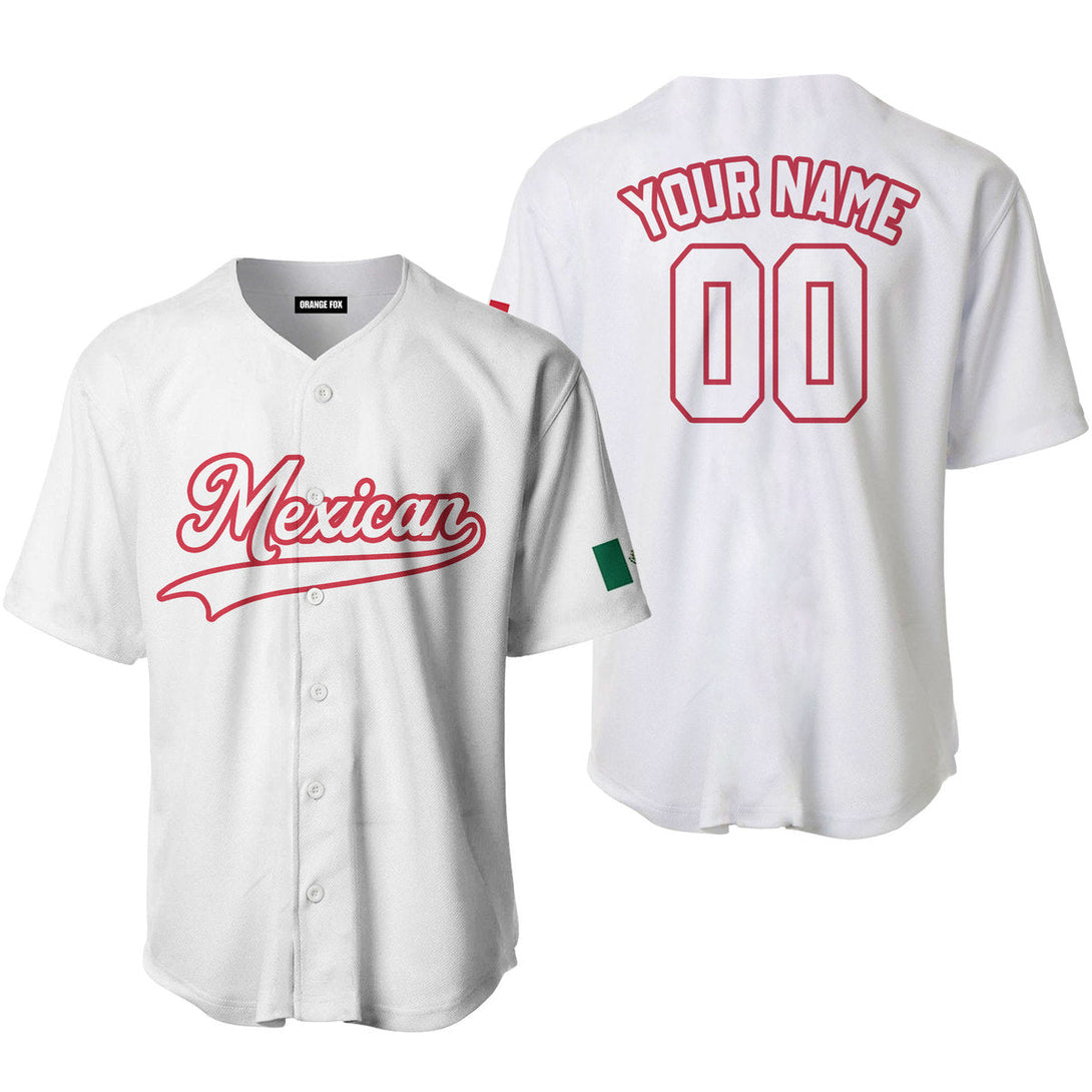 Mexican Flag White Red Custom Name Baseball Jerseys For Men & Women