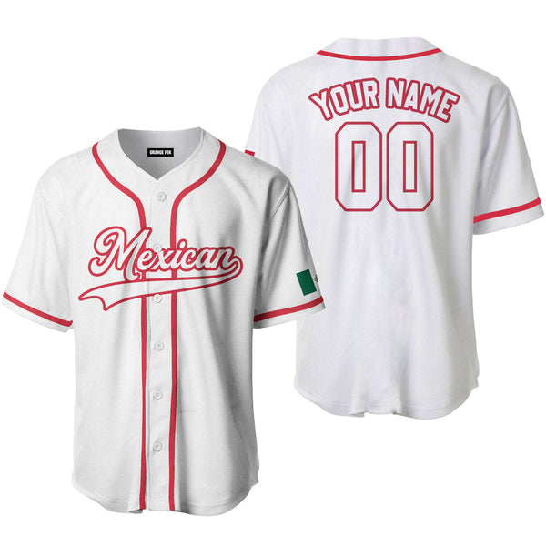 Mexican Flag White Red Custom Name Baseball Jerseys For Men & Women