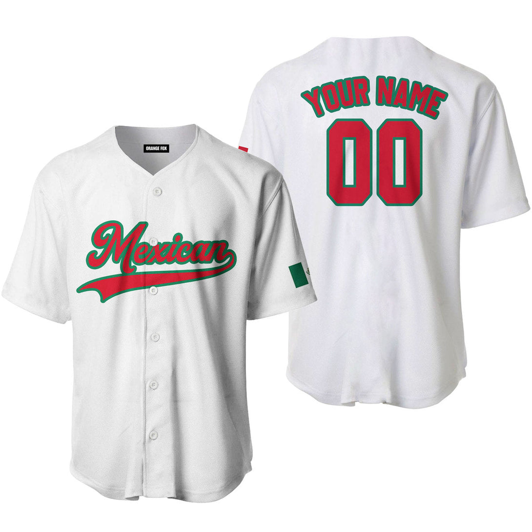 Mexican Flag White Red Green Custom Name Baseball Jerseys For Men & Women