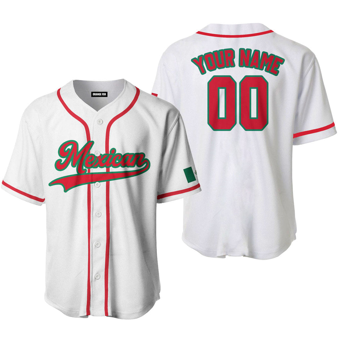 Mexican Flag White Red Green Custom Name Baseball Jerseys For Men & Women