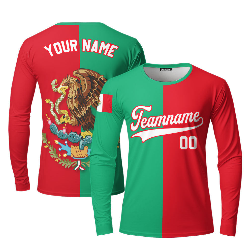 Mexican Logo Red White Custom Long Sleeve T-Shirt For Men & Women