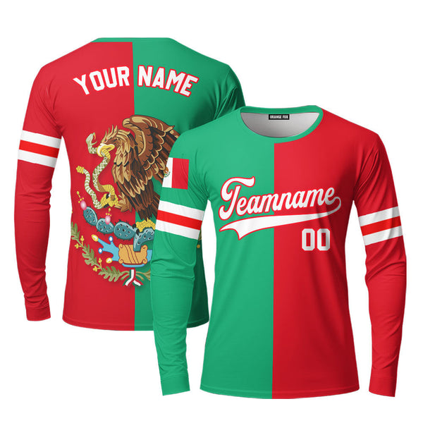 Mexican Logo Red White Custom Long Sleeve T-Shirt For Men & Women